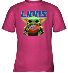 Baby Yoda Loves The Detroit Lions Star Wars Baby Yoda Hugs Lions NFL Youth T-Shirt Youth T-Shirt - VeigarTee