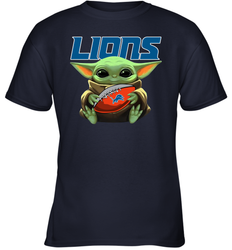 Baby Yoda Loves The Detroit Lions Star Wars Baby Yoda Hugs Lions NFL Youth T-Shirt