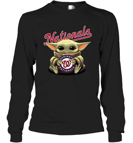 Baby Yoda Hugs Loves The Washington Nationals Baseball Adult Long Sleeve T-Shirt Adult Long Sleeve T-Shirt / Black / S Adult Long Sleeve T-Shirt - VeigarTee