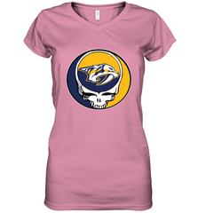 Nashville Predators Grateful Dead Steal Your Face Hockey NHL Womens V-Neck T-Shirt Womens V-Neck T-Shirt - VeigarTee