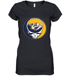 Nashville Predators Grateful Dead Steal Your Face Hockey NHL Womens V-Neck T-Shirt