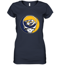Nashville Predators Grateful Dead Steal Your Face Hockey NHL Womens V-Neck T-Shirt