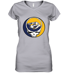 Nashville Predators Grateful Dead Steal Your Face Hockey NHL Womens V-Neck T-Shirt Womens V-Neck T-Shirt - VeigarTee