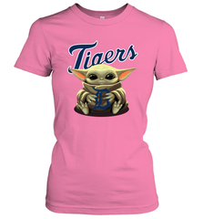 Baby Yoda Hugs Loves The Detroit Tigers Baseball Womens T-Shirt Womens T-Shirt - VeigarTee