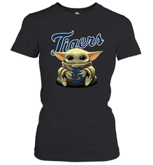Baby Yoda Hugs Loves The Detroit Tigers Baseball Womens T-Shirt Womens T-Shirt - VeigarTee