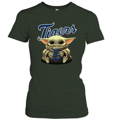 Baby Yoda Hugs Loves The Detroit Tigers Baseball Womens T-Shirt Womens T-Shirt - VeigarTee