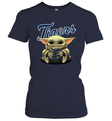 Baby Yoda Hugs Loves The Detroit Tigers Baseball Womens T-Shirt Womens T-Shirt - VeigarTee