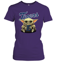 Baby Yoda Hugs Loves The Detroit Tigers Baseball Womens T-Shirt Womens T-Shirt - VeigarTee