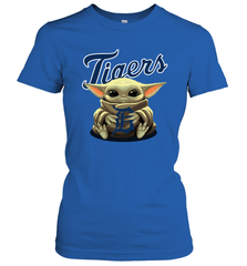 Baby Yoda Hugs Loves The Detroit Tigers Baseball Womens T-Shirt Womens T-Shirt - VeigarTee