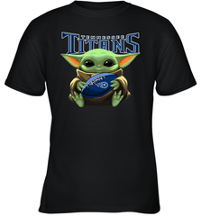 Baby Yoda Loves The Tennessee Titans Star Wars Baby Yoda Hugs Titans NFL Youth T-Shirt Youth T-Shirt - VeigarTee