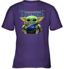 Baby Yoda Loves The Tennessee Titans Star Wars Baby Yoda Hugs Titans NFL Youth T-Shirt Youth T-Shirt - VeigarTee