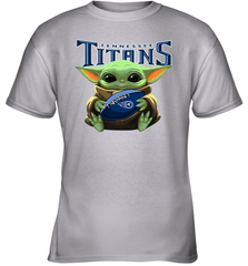 Baby Yoda Loves The Tennessee Titans Star Wars Baby Yoda Hugs Titans NFL Youth T-Shirt Youth T-Shirt - VeigarTee