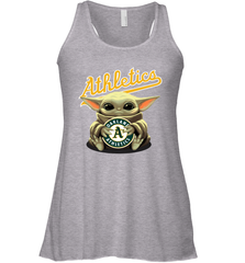 Baby Yoda Hugs Loves The Oakland Athletics Baseball Womens Racerback Tank Top Womens Racerback Tank Top - VeigarTee