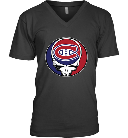 Montreal Canadiens Grateful Dead Steal Your Face Hockey NHL Mens V-Neck T-Shirt Mens V-Neck T-Shirt / Black / S Mens V-Neck T-Shirt - VeigarTee