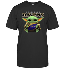 Baby Yoda Loves The Baltimore Ravens Star Wars Baby Yoda Hugs Ravens NFL Mens T-Shirt Mens T-Shirt - VeigarTee