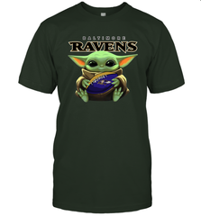 Baby Yoda Loves The Baltimore Ravens Star Wars Baby Yoda Hugs Ravens NFL Mens T-Shirt Mens T-Shirt - VeigarTee