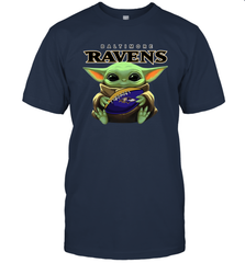 Baby Yoda Loves The Baltimore Ravens Star Wars Baby Yoda Hugs Ravens NFL Mens T-Shirt Mens T-Shirt - VeigarTee