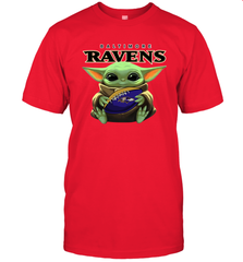Baby Yoda Loves The Baltimore Ravens Star Wars Baby Yoda Hugs Ravens NFL Mens T-Shirt Mens T-Shirt - VeigarTee