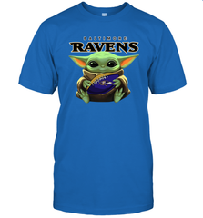 Baby Yoda Loves The Baltimore Ravens Star Wars Baby Yoda Hugs Ravens NFL Mens T-Shirt Mens T-Shirt - VeigarTee