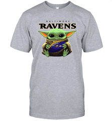 Baby Yoda Loves The Baltimore Ravens Star Wars Baby Yoda Hugs Ravens NFL Mens T-Shirt Mens T-Shirt - VeigarTee