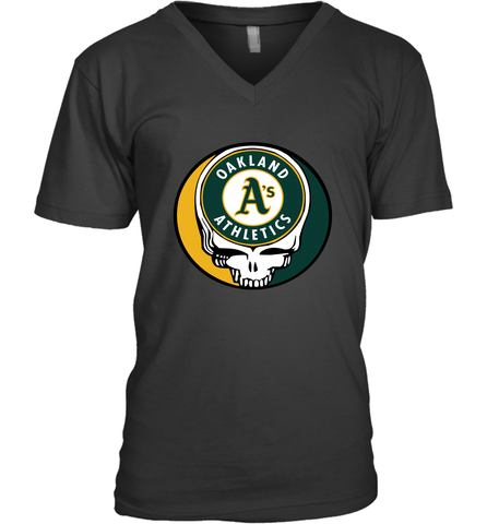 Oakland Athletics Grateful Dead Steal Your Face Baseball Mens V-Neck T-Shirt Mens V-Neck T-Shirt / Black / S Mens V-Neck T-Shirt - VeigarTee