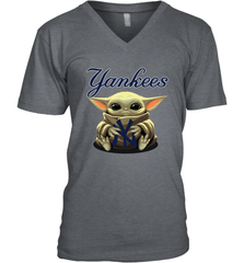 Baby Yoda Hugs Loves The New York Yankees Baseball Mens V-Neck T-Shirt Mens V-Neck T-Shirt - VeigarTee