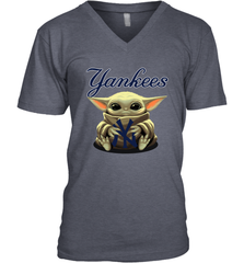 Baby Yoda Hugs Loves The New York Yankees Baseball Mens V-Neck T-Shirt Mens V-Neck T-Shirt - VeigarTee