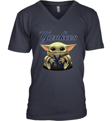 Baby Yoda Hugs Loves The New York Yankees Baseball Mens V-Neck T-Shirt Mens V-Neck T-Shirt - VeigarTee