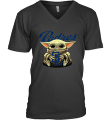 Baby Yoda Hugs Loves The San Diego Padres Baseball Mens V-Neck T-Shirt Mens V-Neck T-Shirt - VeigarTee