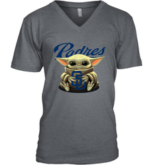 Baby Yoda Hugs Loves The San Diego Padres Baseball Mens V-Neck T-Shirt Mens V-Neck T-Shirt - VeigarTee