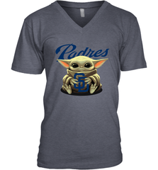Baby Yoda Hugs Loves The San Diego Padres Baseball Mens V-Neck T-Shirt Mens V-Neck T-Shirt - VeigarTee