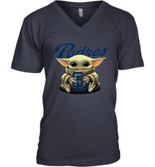 Baby Yoda Hugs Loves The San Diego Padres Baseball Mens V-Neck T-Shirt Mens V-Neck T-Shirt - VeigarTee
