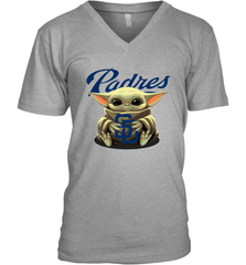 Baby Yoda Hugs Loves The San Diego Padres Baseball Mens V-Neck T-Shirt Mens V-Neck T-Shirt - VeigarTee