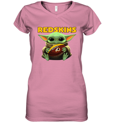 Baby Yoda Loves The Washington Redskins Star Wars Baby Yoda Hugs Redskins NFL Womens V-Neck T-Shirt Womens V-Neck T-Shirt - VeigarTee