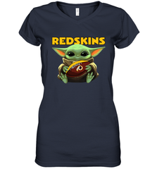 Baby Yoda Loves The Washington Redskins Star Wars Baby Yoda Hugs Redskins NFL Womens V-Neck T-Shirt Womens V-Neck T-Shirt - VeigarTee