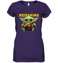 Baby Yoda Loves The Washington Redskins Star Wars Baby Yoda Hugs Redskins NFL Womens V-Neck T-Shirt Womens V-Neck T-Shirt - VeigarTee