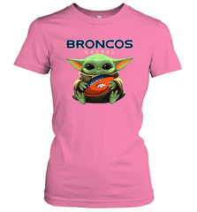 Baby Yoda Loves The Denver Broncos Star Wars Baby Yoda Hugs Broncos NFL Womens T-Shirt Womens T-Shirt - VeigarTee