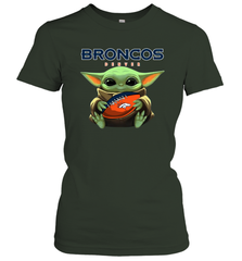 Baby Yoda Loves The Denver Broncos Star Wars Baby Yoda Hugs Broncos NFL Womens T-Shirt Womens T-Shirt - VeigarTee