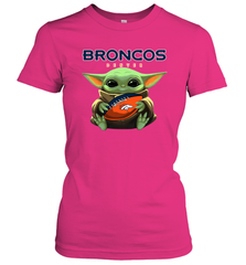 Baby Yoda Loves The Denver Broncos Star Wars Baby Yoda Hugs Broncos NFL Womens T-Shirt Womens T-Shirt - VeigarTee