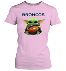 Baby Yoda Loves The Denver Broncos Star Wars Baby Yoda Hugs Broncos NFL Womens T-Shirt Womens T-Shirt - VeigarTee