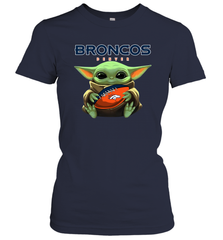 Baby Yoda Loves The Denver Broncos Star Wars Baby Yoda Hugs Broncos NFL Womens T-Shirt Womens T-Shirt - VeigarTee