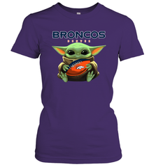 Baby Yoda Loves The Denver Broncos Star Wars Baby Yoda Hugs Broncos NFL Womens T-Shirt Womens T-Shirt - VeigarTee