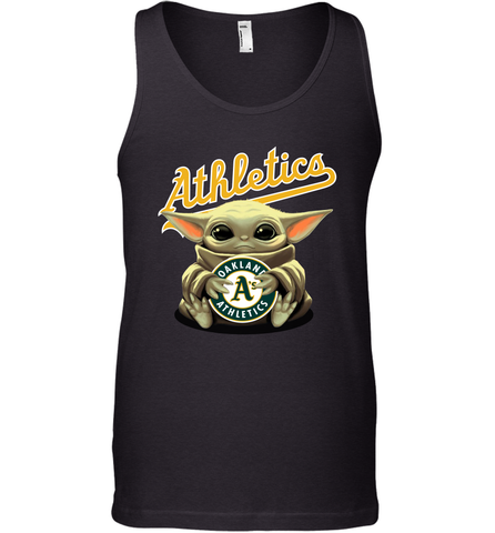 Baby Yoda Hugs Loves The Oakland Athletics Baseball Mens Tank Top Mens Tank Top / Black / XS Mens Tank Top - VeigarTee
