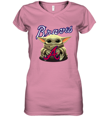 Baby Yoda Hugs Loves The Atlanta Braves Baseball Womens V-Neck T-Shirt Womens V-Neck T-Shirt - VeigarTee