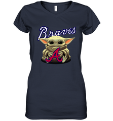 Baby Yoda Hugs Loves The Atlanta Braves Baseball Womens V-Neck T-Shirt Womens V-Neck T-Shirt - VeigarTee