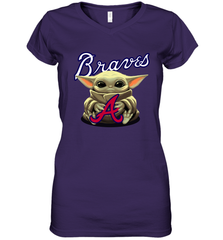 Baby Yoda Hugs Loves The Atlanta Braves Baseball Womens V-Neck T-Shirt Womens V-Neck T-Shirt - VeigarTee
