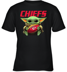 Baby Yoda Loves The Kansas City Chiefs Star Wars Baby Yoda Hugs Chiefs NFL Youth T-Shirt Youth T-Shirt - VeigarTee