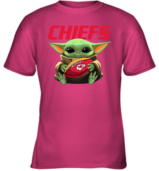 Baby Yoda Loves The Kansas City Chiefs Star Wars Baby Yoda Hugs Chiefs NFL Youth T-Shirt Youth T-Shirt - VeigarTee