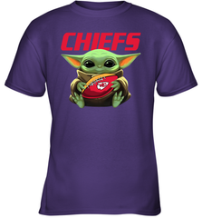 Baby Yoda Loves The Kansas City Chiefs Star Wars Baby Yoda Hugs Chiefs NFL Youth T-Shirt Youth T-Shirt - VeigarTee