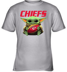Baby Yoda Loves The Kansas City Chiefs Star Wars Baby Yoda Hugs Chiefs NFL Youth T-Shirt Youth T-Shirt - VeigarTee